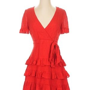 Lulu's Vibrant Red Ruffle Midi Dress